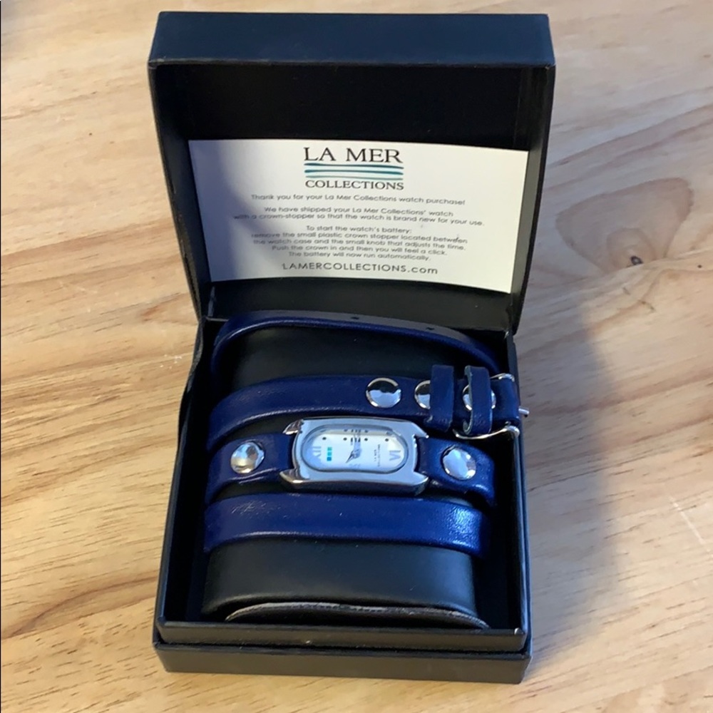 La Mer Collection cobalt leather Watch NWT